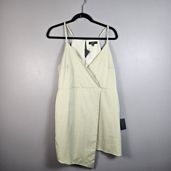 Lulus What a Stunner Sage Green Satin Asymmetrical Mini Dress XL NWT Elegant - Picture 2 of 9